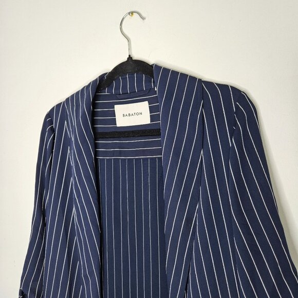 Aritzia Babaton New Kahlo Robe Sz XS Jacket Duster Pinstripe Navy Blue Corporate - Picture 5 of 15